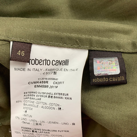 ROBERTO CAVALLI 2016 Size 36 Green Beaded Cotton Linen Zip Up Jacket