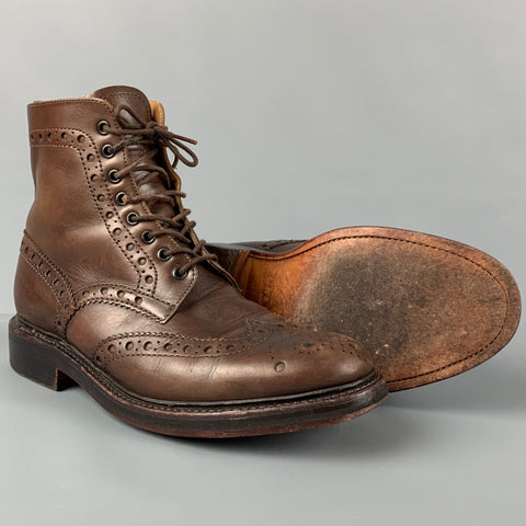 GRENSON Size 8.5 Brown Perforated Leather Lace Up Boots