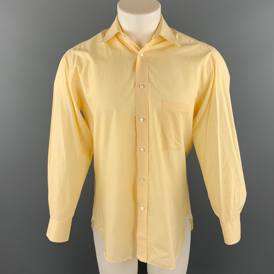 BORRELLI Camisa de manga larga con botones de algodón a rayas amarillas talla M