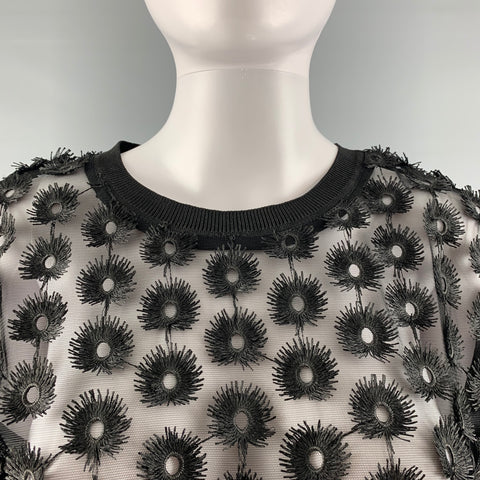CARVEN Size S Black Applique Crew-Neck Casual Top