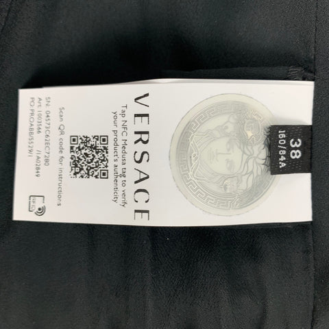 VERSACE Size 2 Black Cotton Textured Cap Sleeves Dress