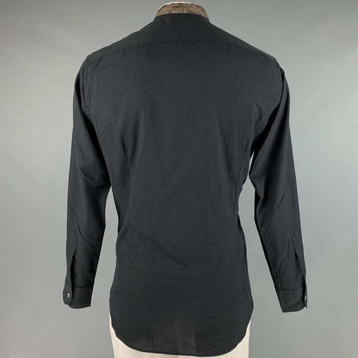 ETRO Size L Black Brown Dots Wool Collarless Long Sleeve Shirt