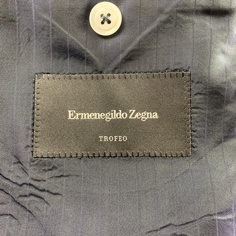 ERMENEGILDO ZEGNA 42 Long Navy & Black Pinstripe Wool Notch Lapel Suit