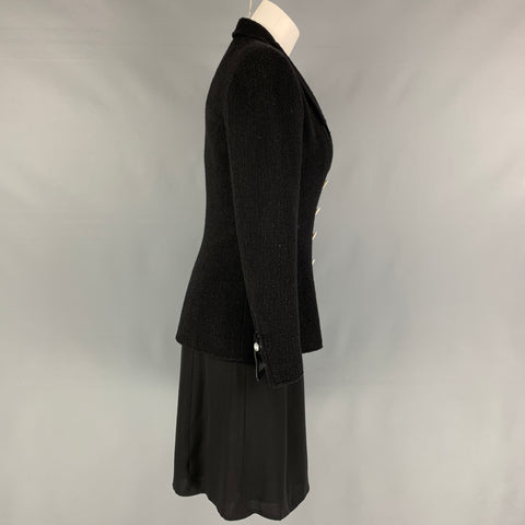 Vintage CHANEL Size 6 Black Textured Wool Nylon Double Breasted Dress Set