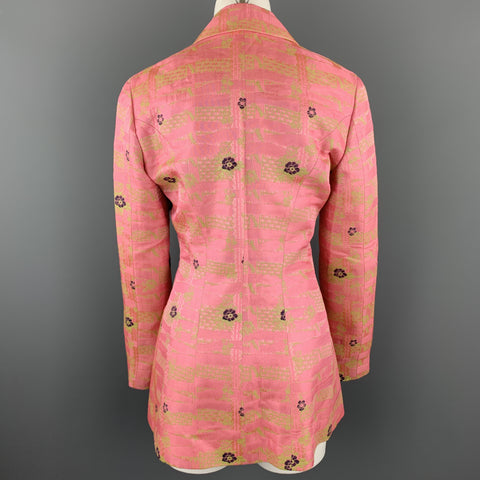 CHRISTIAN LACROIX Size 6 Pink & Green Floral Jacquard Coat