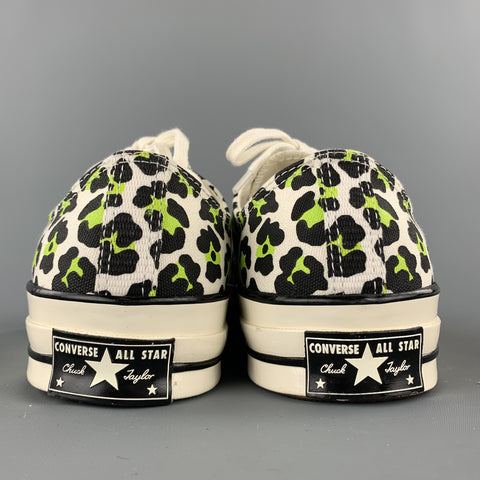CONVERSE Size 9.5 White & Black Leopard  Print Canvas Lace Up Sneakers
