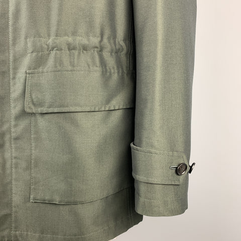 ERMENEGILDO ZEGNA Size 40 Olive Sharkskin Hooded Drawstring Anorak