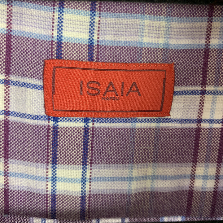 ISAIA Taille L Chemise à manches longues boutonnée en coton à carreaux violet