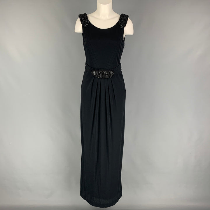 LA PERLA Vestido largo con adornos de nailon viscosa negro talla 8