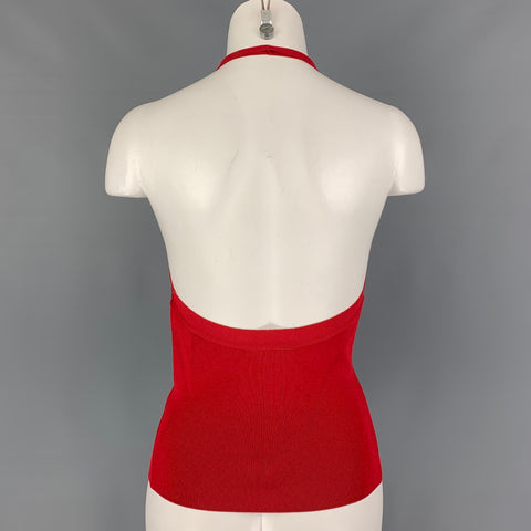 MAX MARA Size S Red Viscose Polyester Ribbed Halter Casual Top