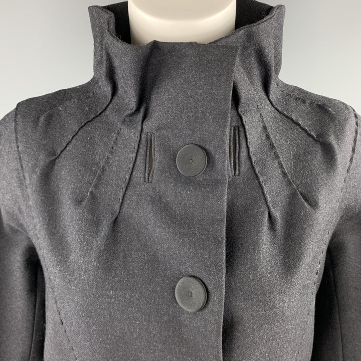 PHILOSOPHY di ALBERTA FERRETTI Size 8 Charcoal Wool High Gathered Collar Jacket