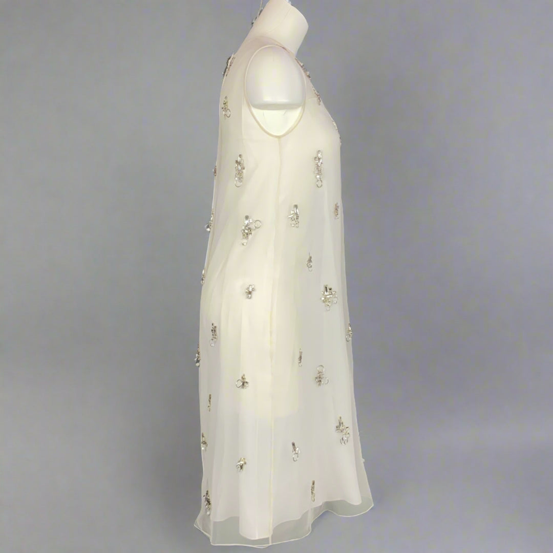 GIVENCHY SS 2021 Taille 4 Robe droite en organza ornée de cristaux de polyester crème
