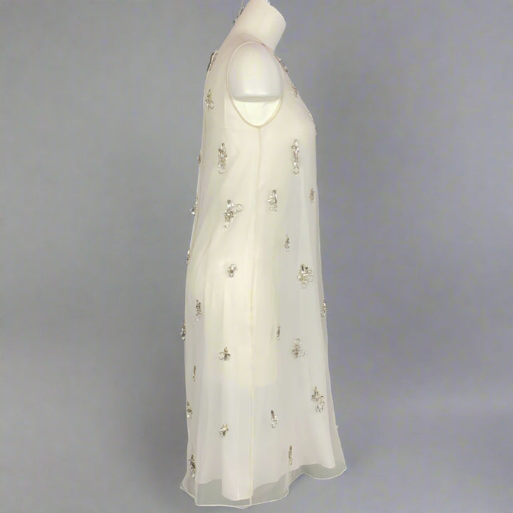 GIVENCHY SS 2021 Taille 4 Robe droite en organza ornée de cristaux de polyester crème