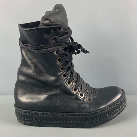JAMES KEARNS Talla 10 Botas con cordones de piel de caballo de cuero negro