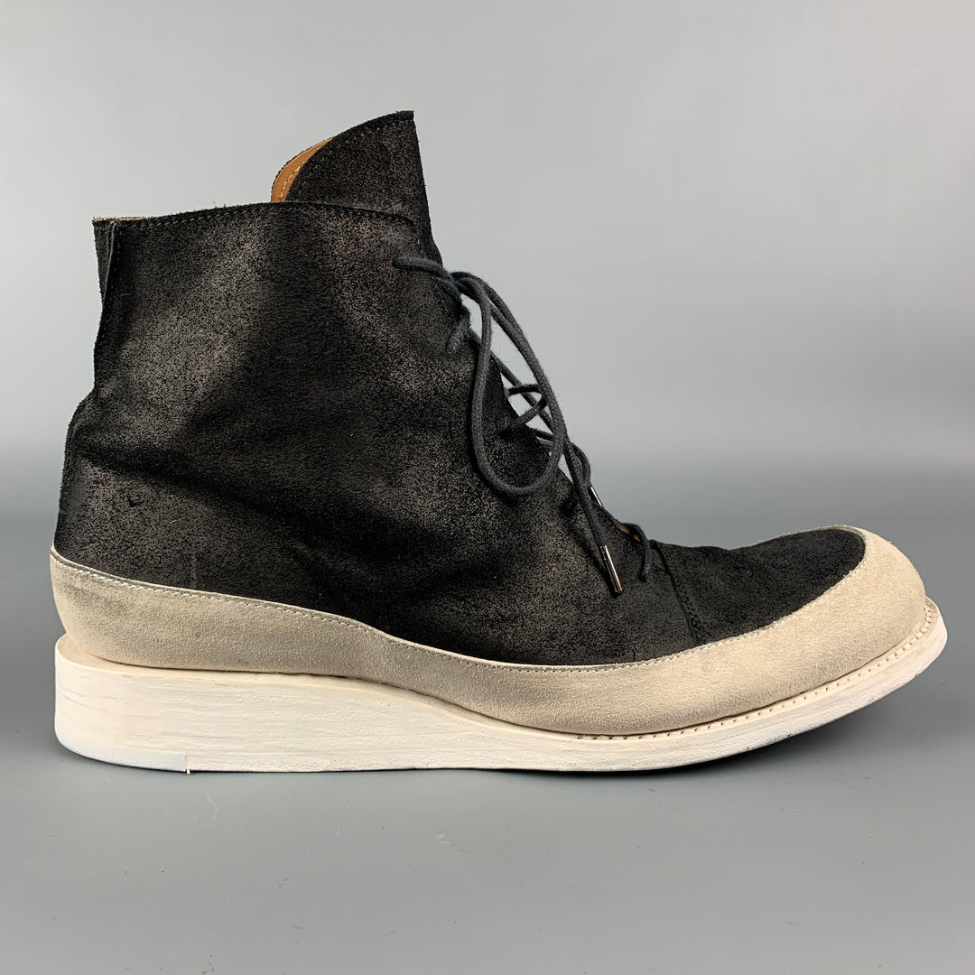 A.MCDONALD Size 10 Black & White Color Block Leather Lace Up Boots