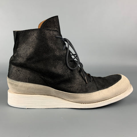 A.MCDONALD Taille 10 Bottes à lacets en cuir color block noir et blanc
