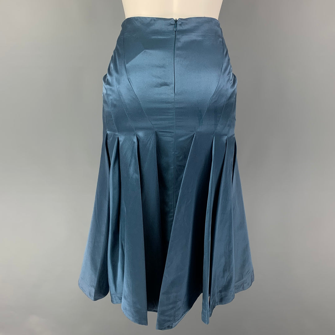 ALEXANDER MCQUEEN Size 2 Blue Silk Cotton Pleated Skirt