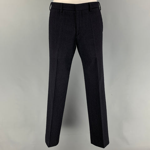 HERMES Size 34 Navy Stripe Wool Angora Double Breasted Suit