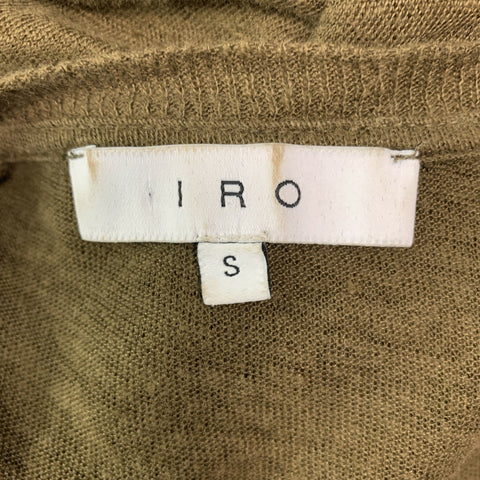 IRO Size S Olive Distressed Linen Crew-Neck T-shirt