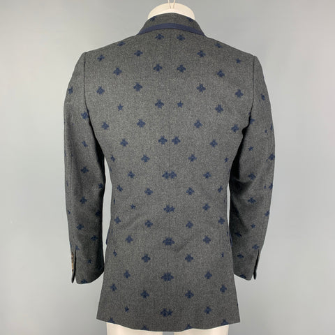 GUCCI Size 36 Regular Charcoal Navy Royal Bee Embroidery Wool Sport Coat