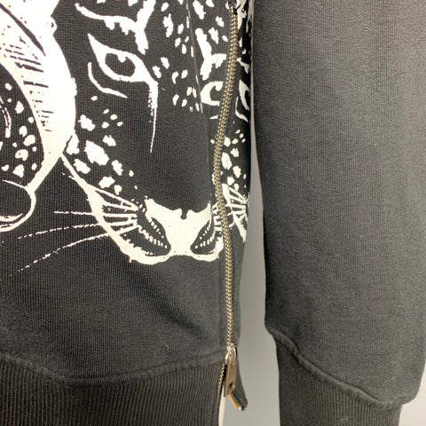 JUST CAVALLI Size XL Black & White Print Cotton Crew-Neck Sweatshirt
