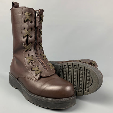 VALENTINO Size 10 Brown Leather Zip Up Combat Boots