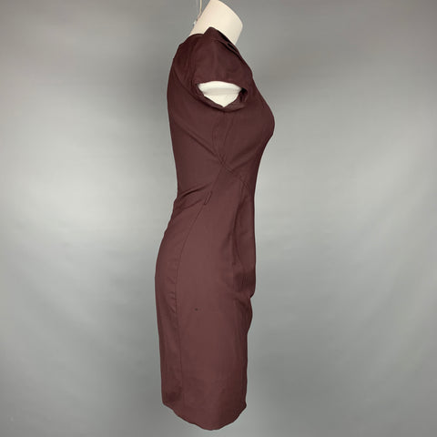 ZAC POSEN Size 4 Eggplant Virgin Wool Blend A-line Scoop Neck Dress