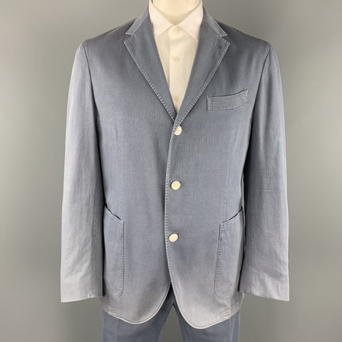 BOGLIOLI Size 44 Blue Cotton Notch Lapel Casual Suit