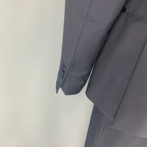 SALVATORE FERRAGAMO Size 42 Navy Wool  Mohair Shawl Collar Tuxedo 3 Piece Suit