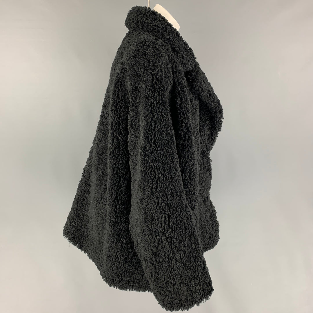 STAND STUDIO Size L Black Polyester Textured Faux Fur Notch Lapel Coat