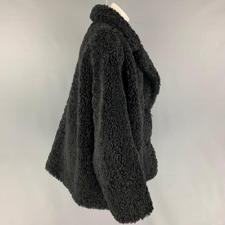 STAND STUDIO Taille L Manteau à revers cranté en fausse fourrure texturée en polyester noir