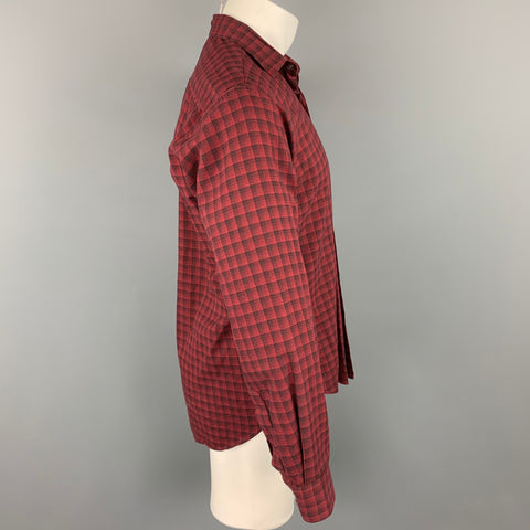 STEVEN ALAN Size M Red & Black Checkered Cotton Button Up Long Sleeve Shirt