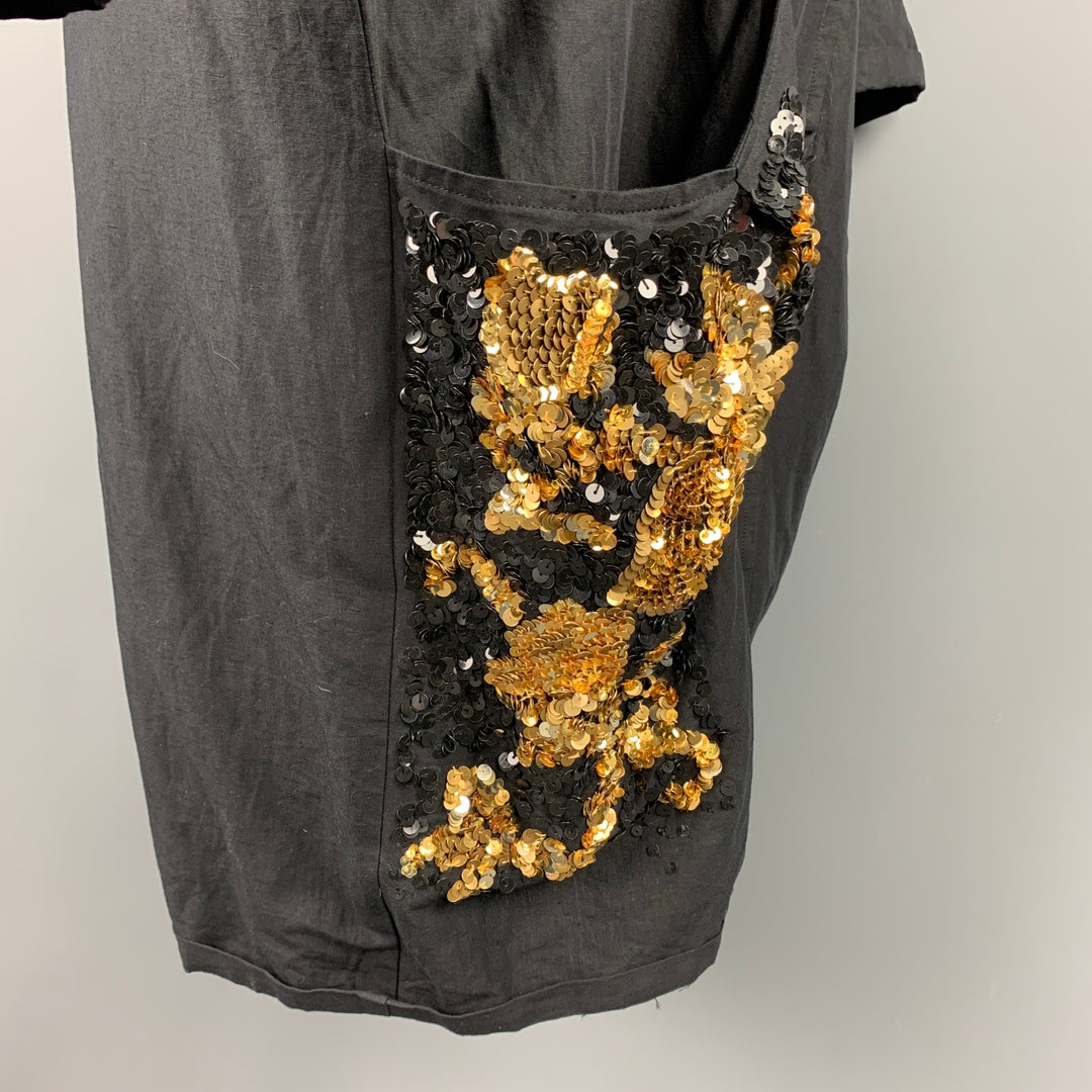 DRIES VAN NOTEN Size S Black & Gold Sequin Linen Blend Overalls