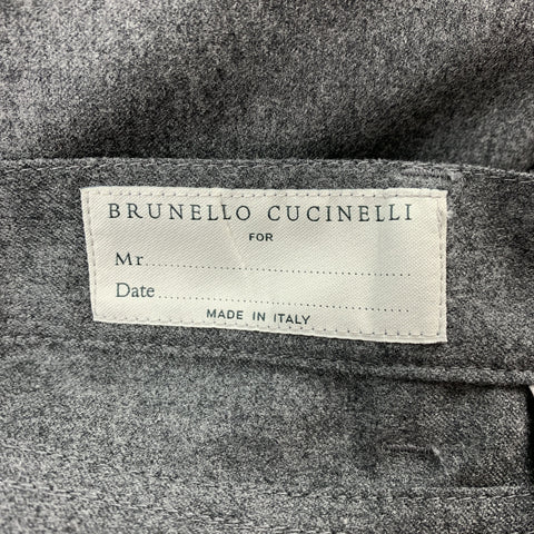 BRUNELLO CUCINELLI Size 34 Grey Heather Wool Button Fly Dress Pants