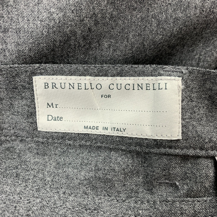 BRUNELLO CUCINELLI Talla 34 Pantalón de vestir con botones de lana gris jaspeado