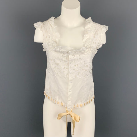 RALPH LAUREN Blue Label Talla 6 Top camisola de algodón con encaje blanco