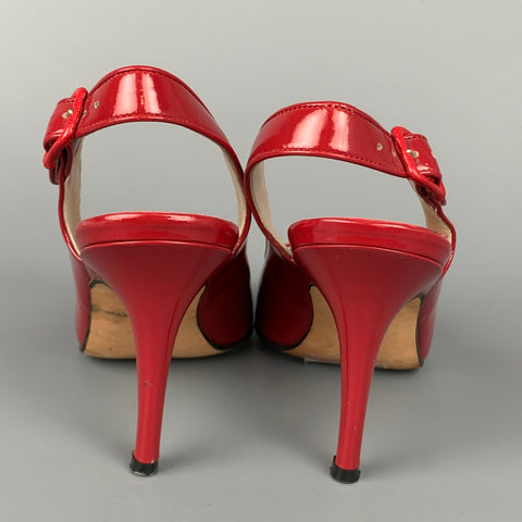 MANOLO BLAHNIK Size 6 Red Patent Leather Slingback Peep Toe Sandals