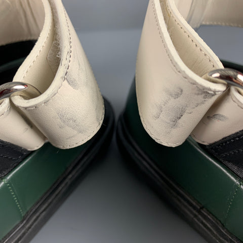 MARNI Size 9 Black White Green Color Block Leather Strap Sandals