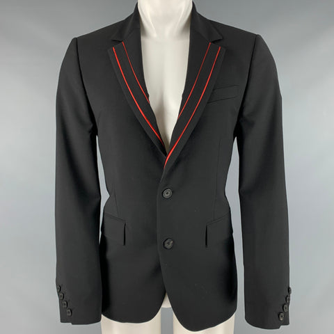 LES HOMMES Size 40 Black Red Polyester Wool Sport Coat