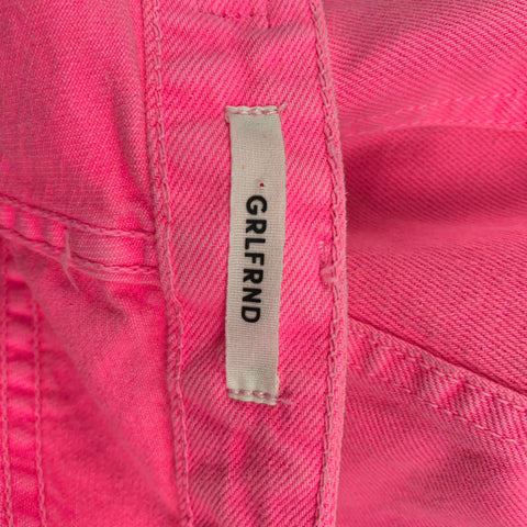GRLFRND Vaqueros con bragueta de botones de pana de mezclilla rosa neón talla 25