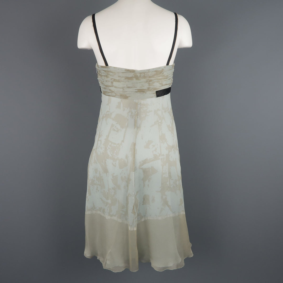 PRADA Size 6 / IT 42 Blue Pleated Marbled Silk Chiffon Bow Dress
