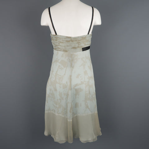 PRADA Size 6 / IT 42 Blue Pleated Marbled Silk Chiffon Bow Dress