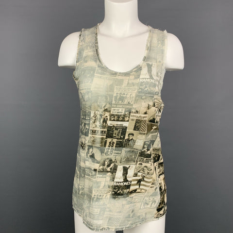 BLUE AREA Taille S Débardeur en lin imprimé gris et taupe