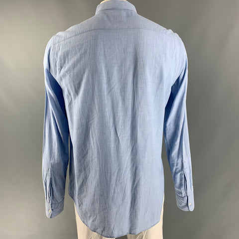 ASPESI Camisa de manga larga con botones de algodón liso azul claro talla XL