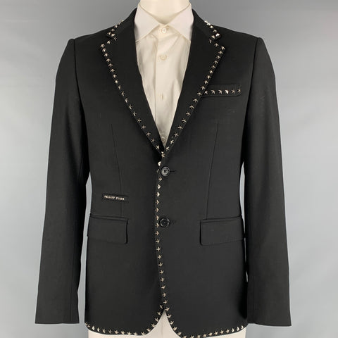 PHILIPP PLEIN Size 42 Black Studded Polyester Wool Sport Coat