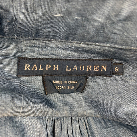 RALPH LAUREN Blue Label Taille 8 Robe chemise boutonnée en soie bleue