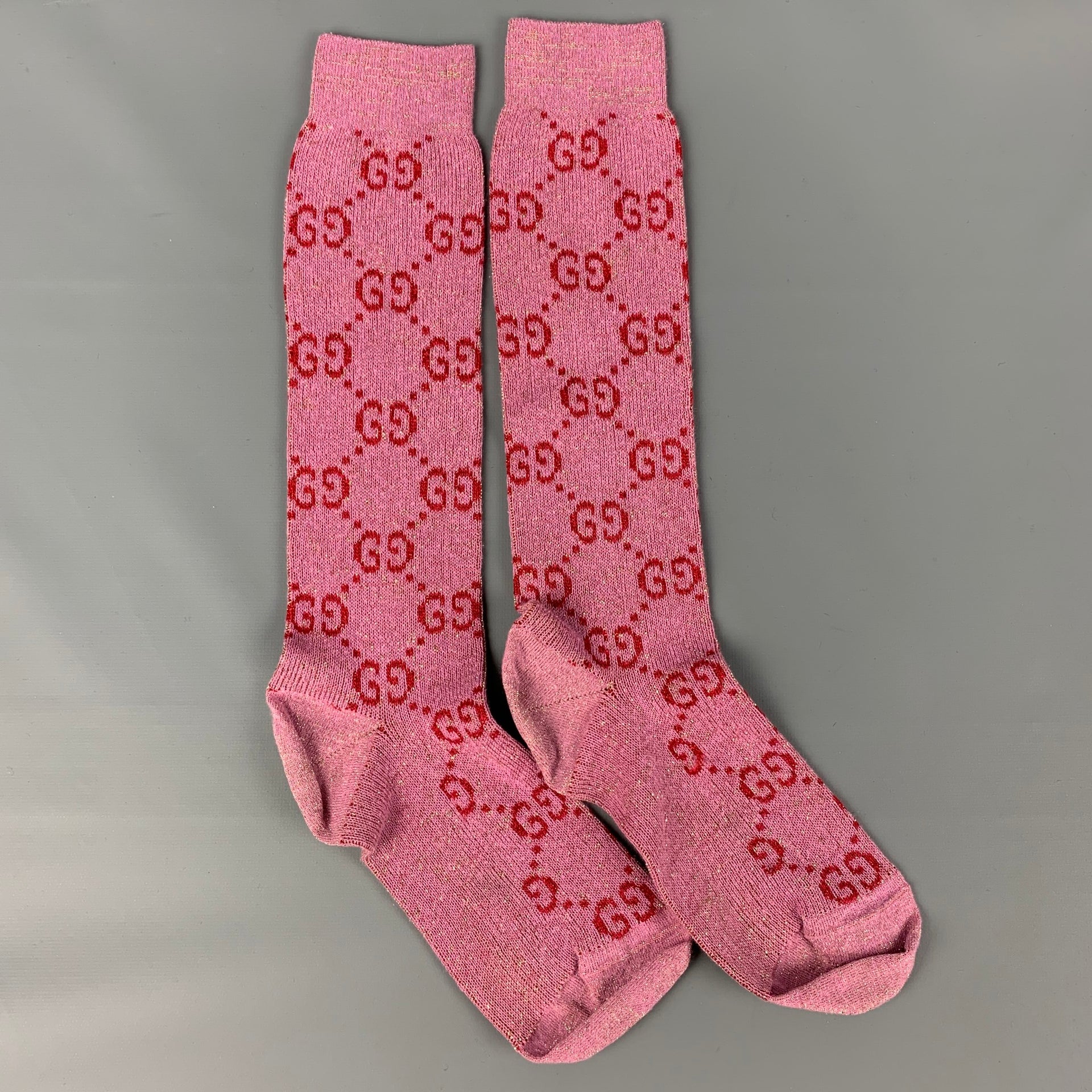 GUCCI Pink Red Monogram Cotton Blend Socks