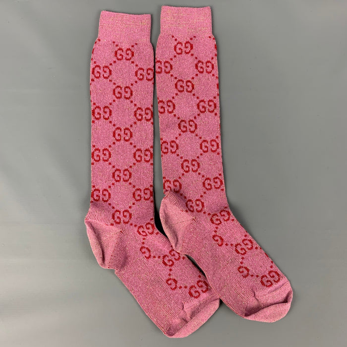 GUCCI Pink Red Monogram Cotton Blend Socks