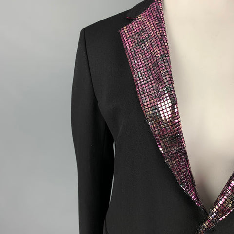 ETRO Taille 36 Veste à revers cranté en laine métallisée noire