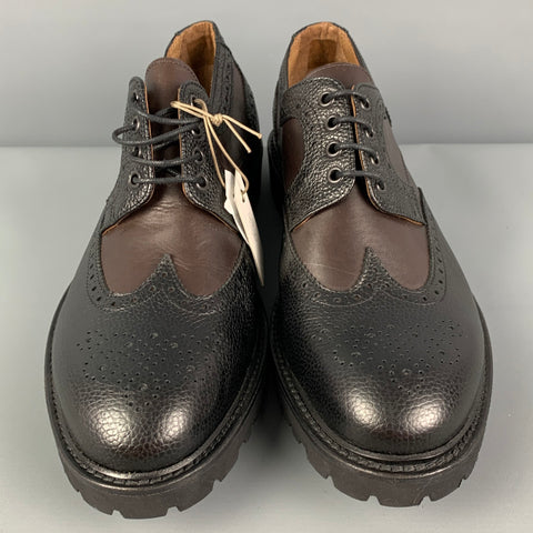 ELEVENTY Size 11 Black Brown Perforated Leather Wingtip Lace Up Shoes